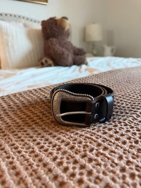 Noncona Classic Brown Leather Belt with Ornate Silver Buckle